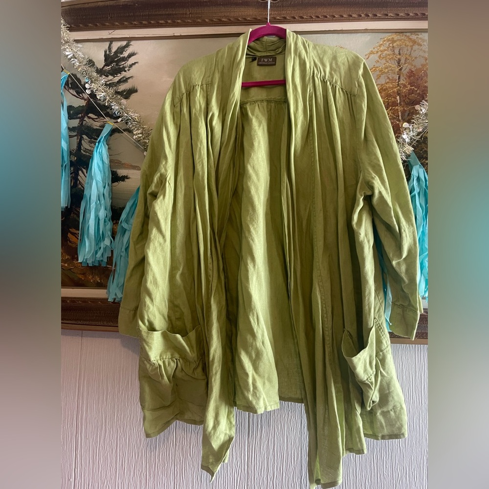 Linen Green Cardigan Jacket. Size 1X.